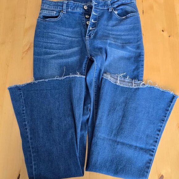 Womens bell bottom flare leg jeans size Extra Large XL Medium Blue Unbrand - Picture 5 of 7